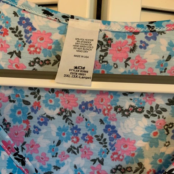 Ladies Plus Light Blue Floral Casual Blouse - 1X - 2X - 3X - Picture 10 of 10